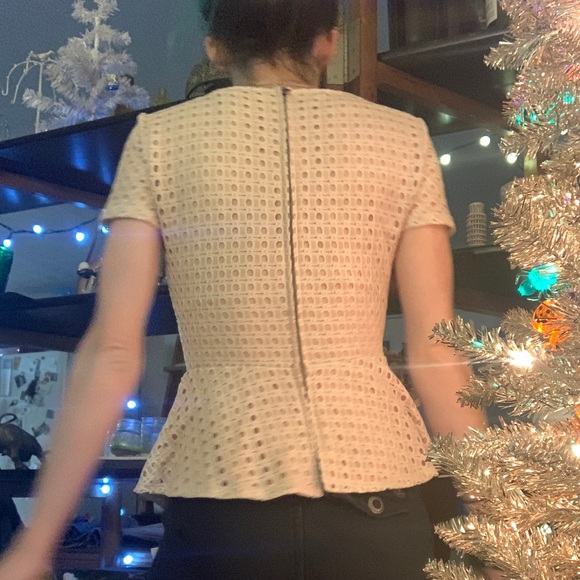 BCBG cream tan slight peplum overlay blouse - Picture 6 of 11